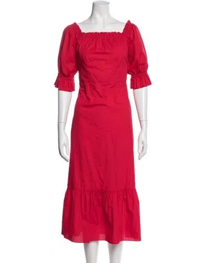 Pre-owned Kitri Square Neckline Midi Length Dress In Red