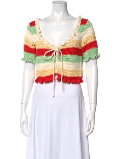 Pre-owned Kitri Striped V-neck Crop Top In Multi