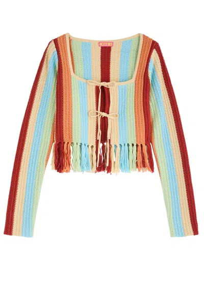 Kitri Taylor Striped Crochet-knit Cardigan In Multicoloured