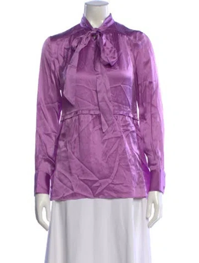 Pre-owned Kitri Tie Neck Long Sleeve Blouse W/ Tags In Purple