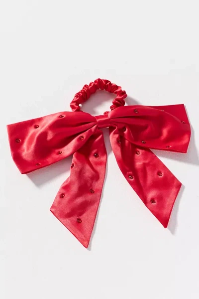 Kitsch Embellished Bow Hair Tie In Red
