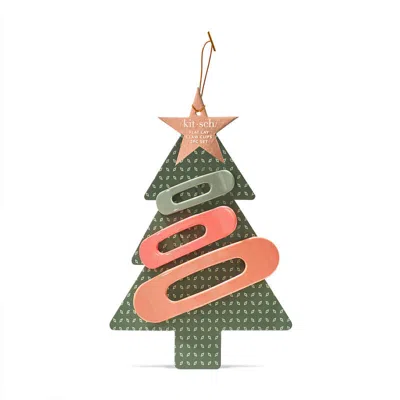 Kitsch Holiday Flat Lay Claw Clips 3pcs Pinksettia In Green