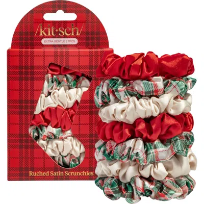 Kitsch Holiday Ruched Satin Scrunchies In Multi