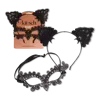 Kitsch Lace Headband & Mask 2 Piece Set - Black Cat