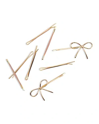 Kitsch Metal Enamel Puffy & Bow Bobby Pins - Rosewood, Set Of 8 In White