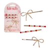 Kitsch Metal Gemstone And Bow Bobby Pins 4 Piece Set