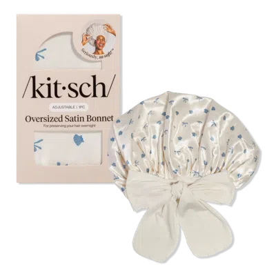 Kitsch Oversized Satin Hair Bonnet - Pearlized Cream & Coastal Blue In Neutral