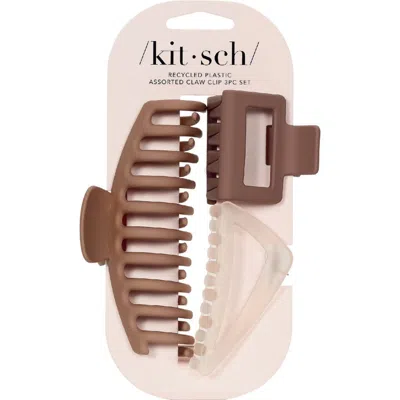 Kitsch Pack Of 3 Assorted Claw Clips In Brown/ Ivory