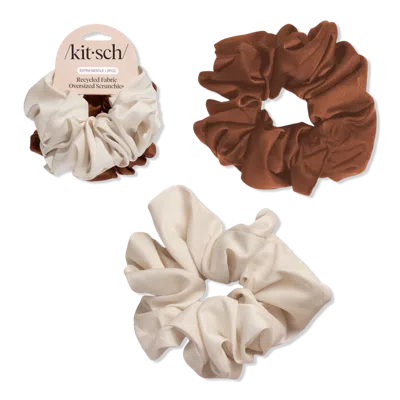 Kitsch Recycled Fabric Brunch Scrunchies - Cream & Camel