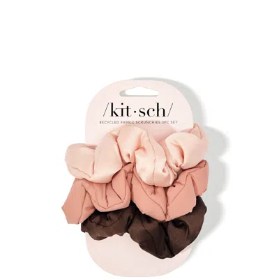 Kitsch Recycled Fabric Puffy Scrunchies 3 Piece Set - Rosewood In White