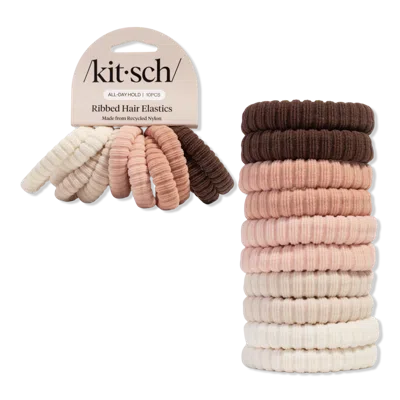 Kitsch Recycled Fabric Ribbed Hair Elastics - Blush In Pink