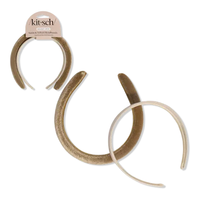 Kitsch Recycled Fabric Satin & Velvet Headbands - Cream & Camel