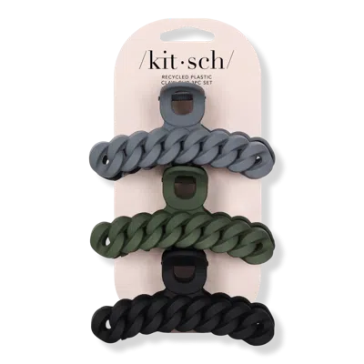 Kitsch Recycled Plastic Chain Claw Clip - Black & Moss In Multi