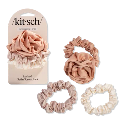 Kitsch Rosette Ruched Satin Scrunchies - Terracotta In Brown