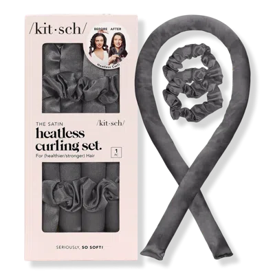 Kitsch Satin Heatless Curling Set - Charcoal In Gray
