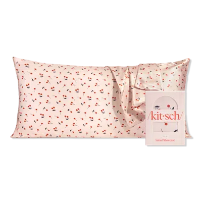 Kitsch Satin King Pillowcase - Cherry Print In Red