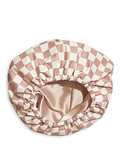 Kitsch Satin Lined Flexi Shower Cap - Terracotta Checker In White