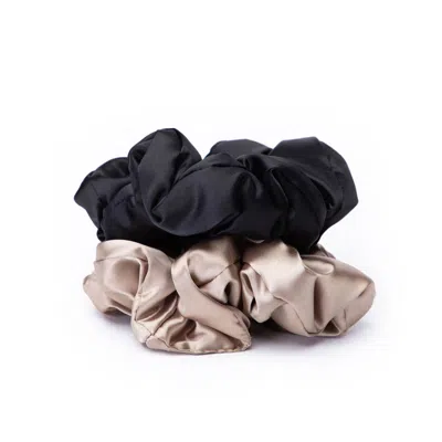Kitsch Satin Pillow Scrunchies Black/gold