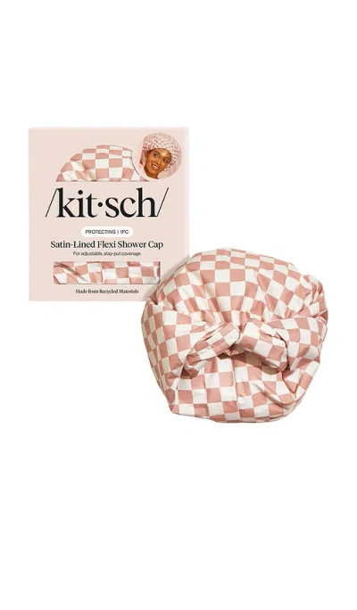 Kitsch Satin-lined Flexi Shower Cap In Terracotta Checker