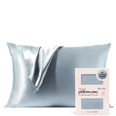 Kitsch Standard Satin Pillowcase - Haze Blue In White