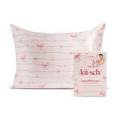 Kitsch Standard Satin Pillowcase - Striped Bows Face Pillow Cover In Transparent