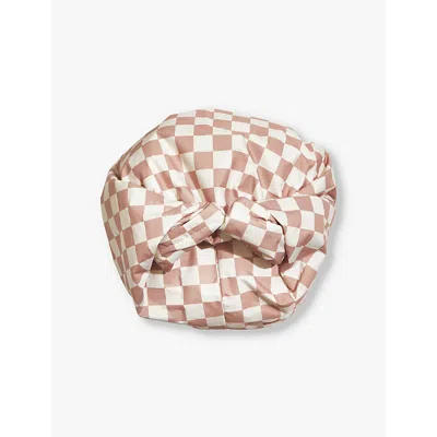 Kitsch Terracotta Check-print Satin-lined Recycled-polyester Shower Cap