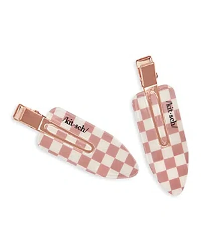 Kitsch Xl Creaseless Clips - Terracotta Checker, Set Of 2 In White