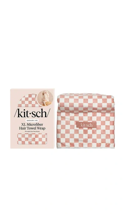 Kitsch Xl Quick-dry Hair Towel Wrap In Terracotta Checker