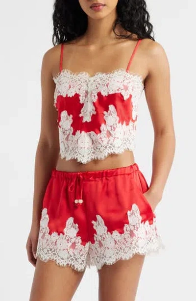 Kittenish Eyelash Lace Satin Camisole In Poppy Red