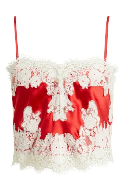 Kittenish Eyelash Lace Satin Camisole In Red