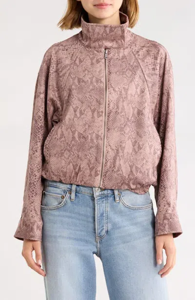 Kittenish Faux Suede Bomber Jacket In Brown
