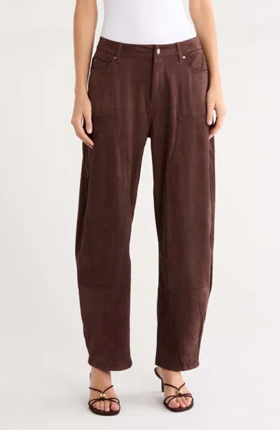 Kittenish High Waist Faux Suede Barrel Leg Jeans In Burgundy