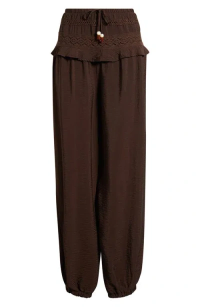 Kittenish Lace Detail Joggers In Brown