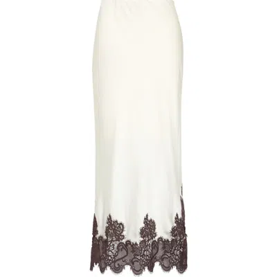 Kittenish Lace Detail Matte Satin Maxi Skirt In White