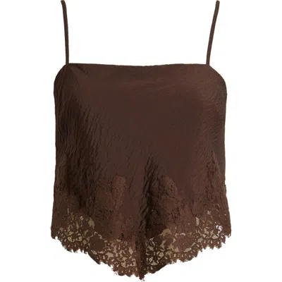 Kittenish Lace Detail Rumple Satin Camisole In Brown
