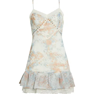 Kittenish Lace Trim Chiffon Babydoll Minidress In Multi