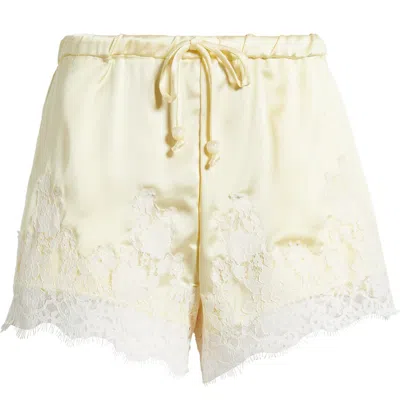 Kittenish Lace Trim Satin Shorts In Yellow