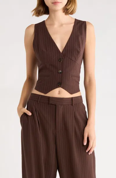 Kittenish Pinstripe Button Front Vest In Brown