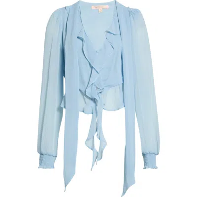 Kittenish Ruffle Crop Chiffon Top In Blue
