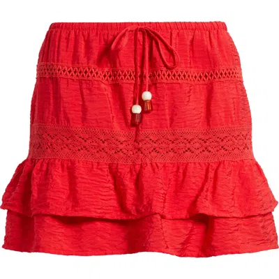 Kittenish Ruffle Tie Waist Miniskirt In Red