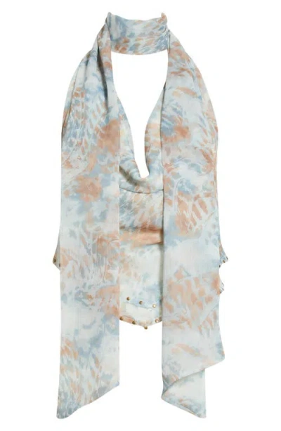 Kittenish Stud Trim Cowl Neck Chiffon Top In Multi