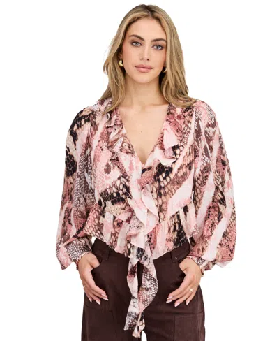 Kittenish Women's Audrey Yoryu Long-sleeve Ruffle Snake-print Blouse In Multi