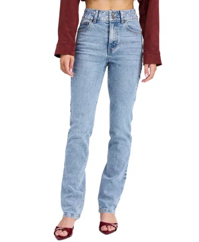 Kittenish Women's Briar High-waisted Straight-leg Studded Jeans In Blue