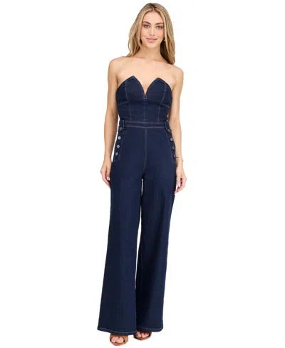 Kittenish Women's Knox Denim High-waist Wide-leg Jumpsuit In Dark Wash