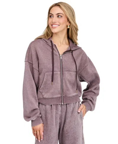 Kittenish Women's Lounge Crop-zip Cotton-blend Sweatshirt In Purple