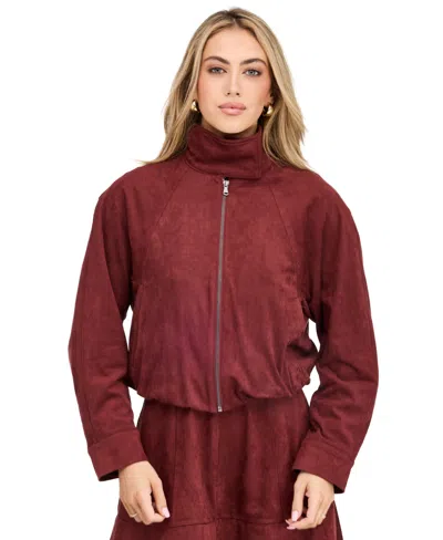 Kittenish Women's Porter Faux-suede Bomber Funnel Neck Jacket In Bardot