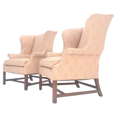 Pre-owned Kittinger Furniture Company Pair Of Kittinger Style Tall Wingback Chairs Mint Frames As Is Upholstery In Brown