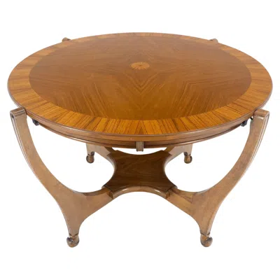 Pre-owned Kittinger Round Flip Top Art Nouveau Deco Banded Carved Walnut Game Table Mint! In Brown