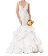 Kitty Chen Couture Charlize Mermaid Organza Dress In Ivory/gold In Multi