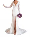 Kitty Chen Couture Frances All Over Lace Gown In Ivory/toffee In White